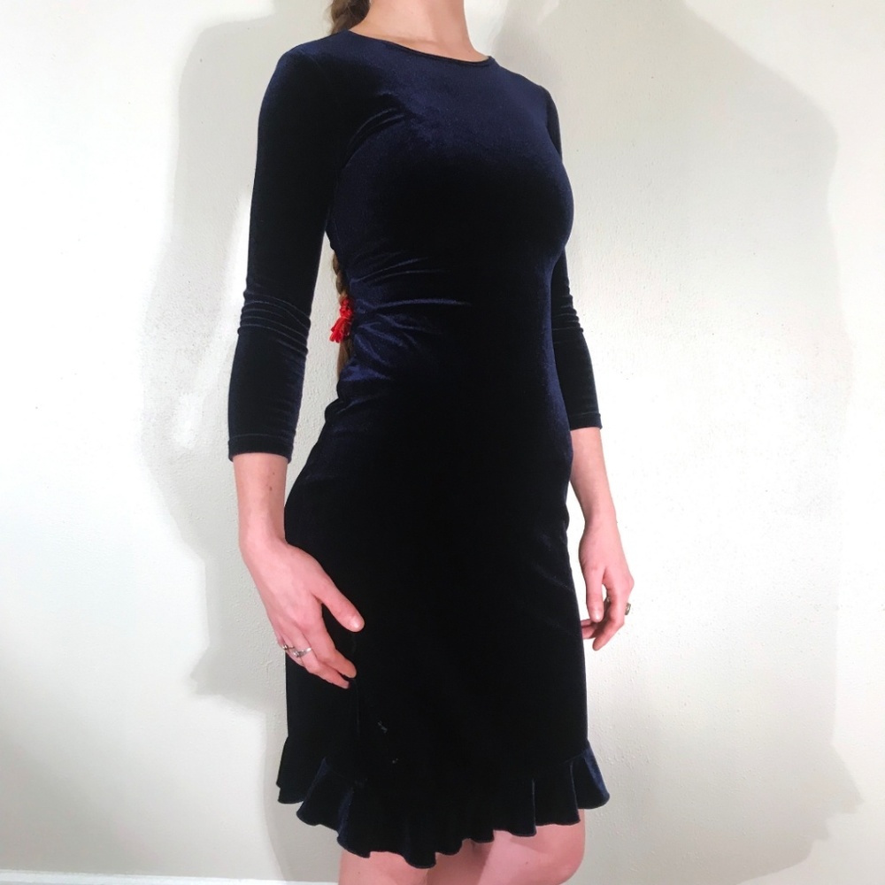 Blue Velvet My Michelle Ruffle Hem Midi Dress
